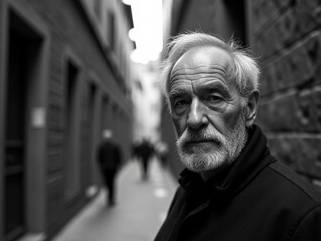 Ritratto di uomo anziano in un vicolo fiorentino