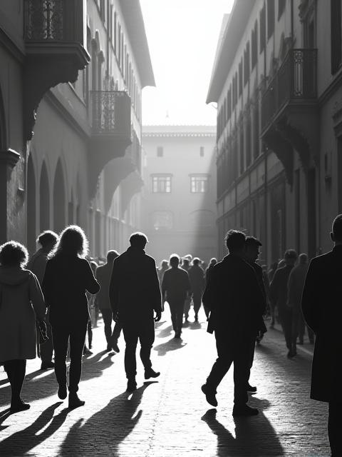 Scena di strada a Firenze con forti contrasti